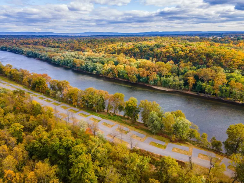 Aerial view of the lot rows beside the river