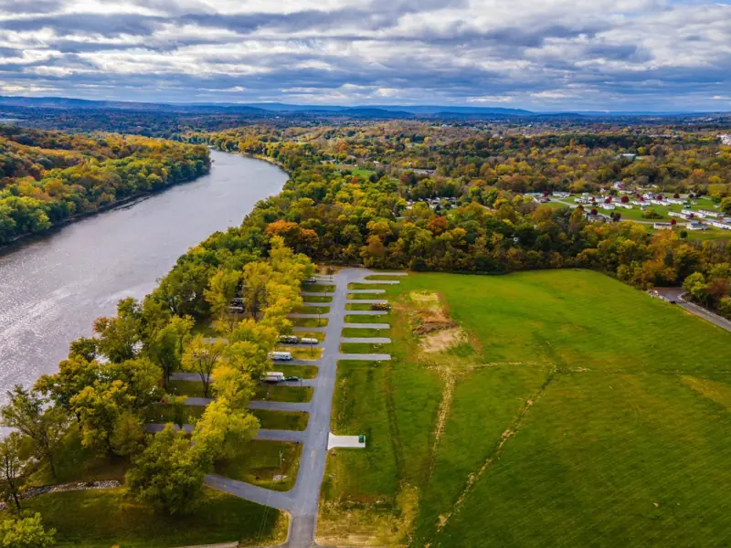 Aerial view of the riverside road and lots